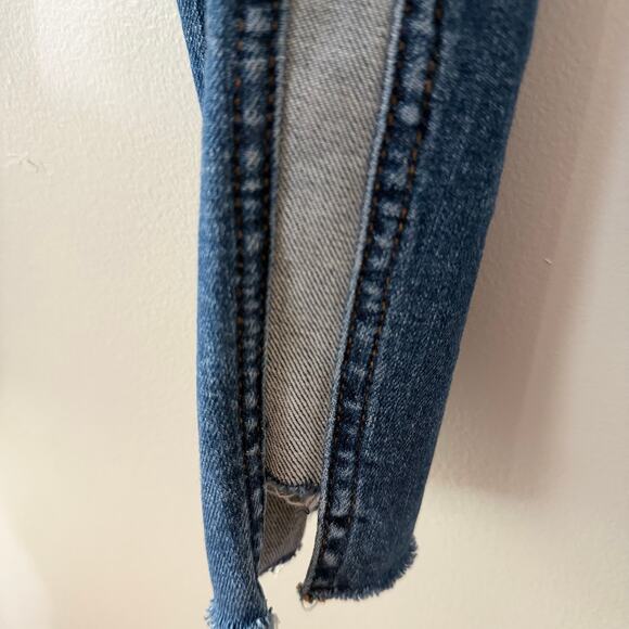 7 For All Mankind Two Toned Side Striped Skinny Leg Jeans Mid Rise Raw Hem Sz 24 - Picture 9 of 14